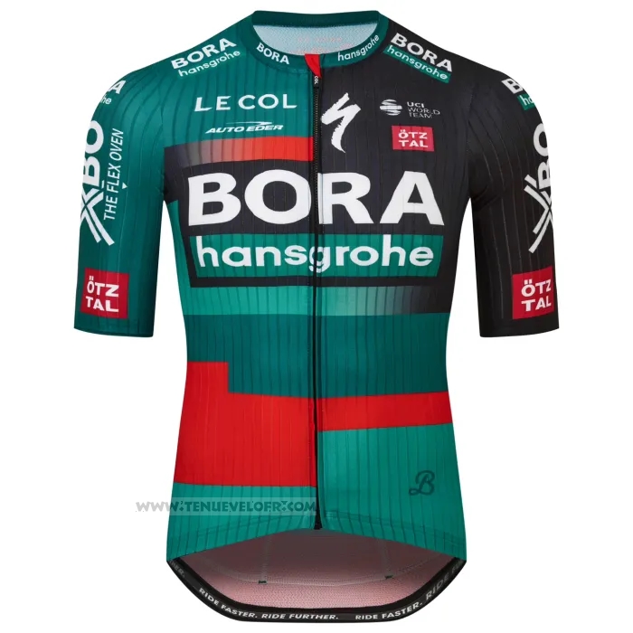 2023 Maillot Cyclisme Bora-Hansgrone Vert Rouge Manches Courtes et Cuissard